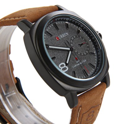 Curren Man's Watch - Black Face - Curren Men's Quartz Watch Number Indicative Trapezoids Leather Watchband