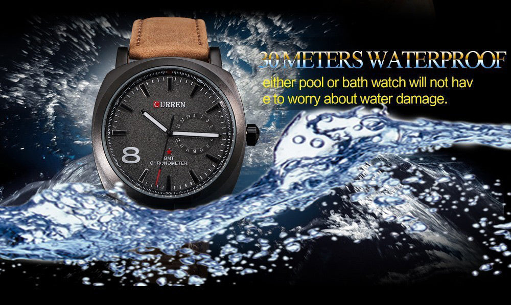 Curren Man's Watch - Black Face - Curren Men's Quartz Watch Number Indicative Trapezoids Leather Watchband