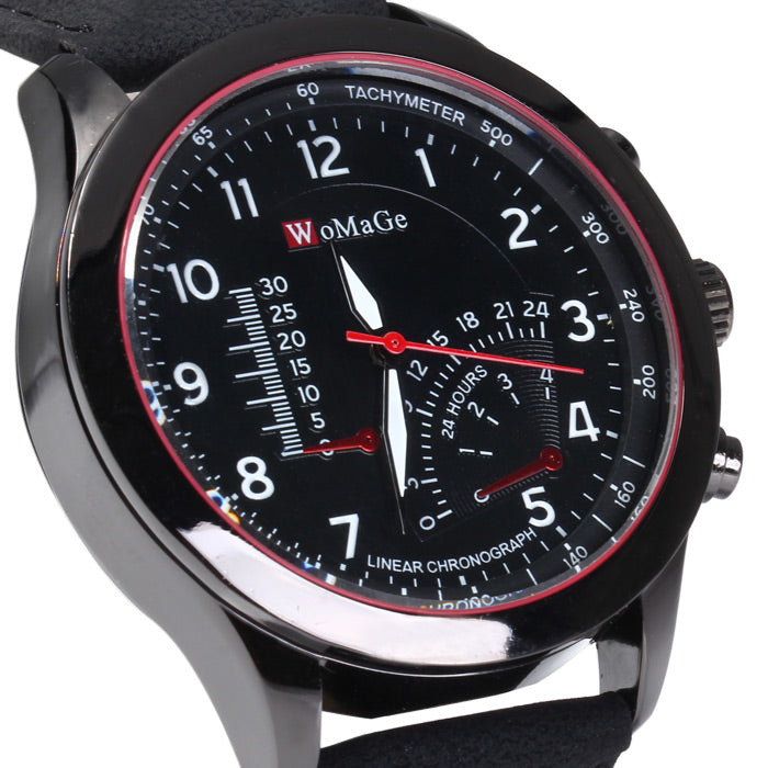 WoMaGe Men's Quartz Watch with Decorative Sub-dials Nubuck Leather Strap