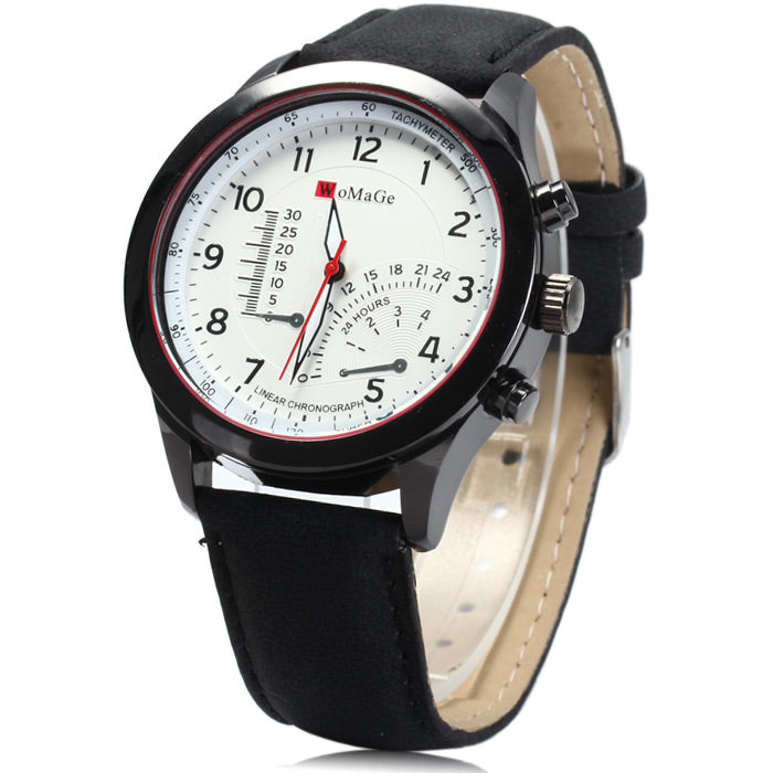 WoMaGe Men's Quartz Watch with Decorative Sub-dials Nubuck Leather Strap