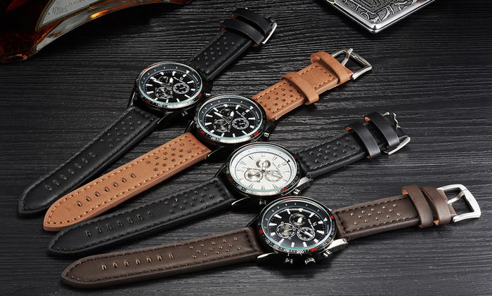 V6 V0270 Mens Quartz Watch with Tan Leather Band/Black Face