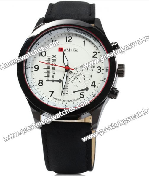 WoMaGe Men's Quartz Watch with Decorative Sub-dials Nubuck Leather Strap