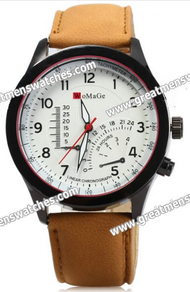 WoMaGe Men's Quartz Watch with Decorative Sub-dials Nubuck Leather Strap