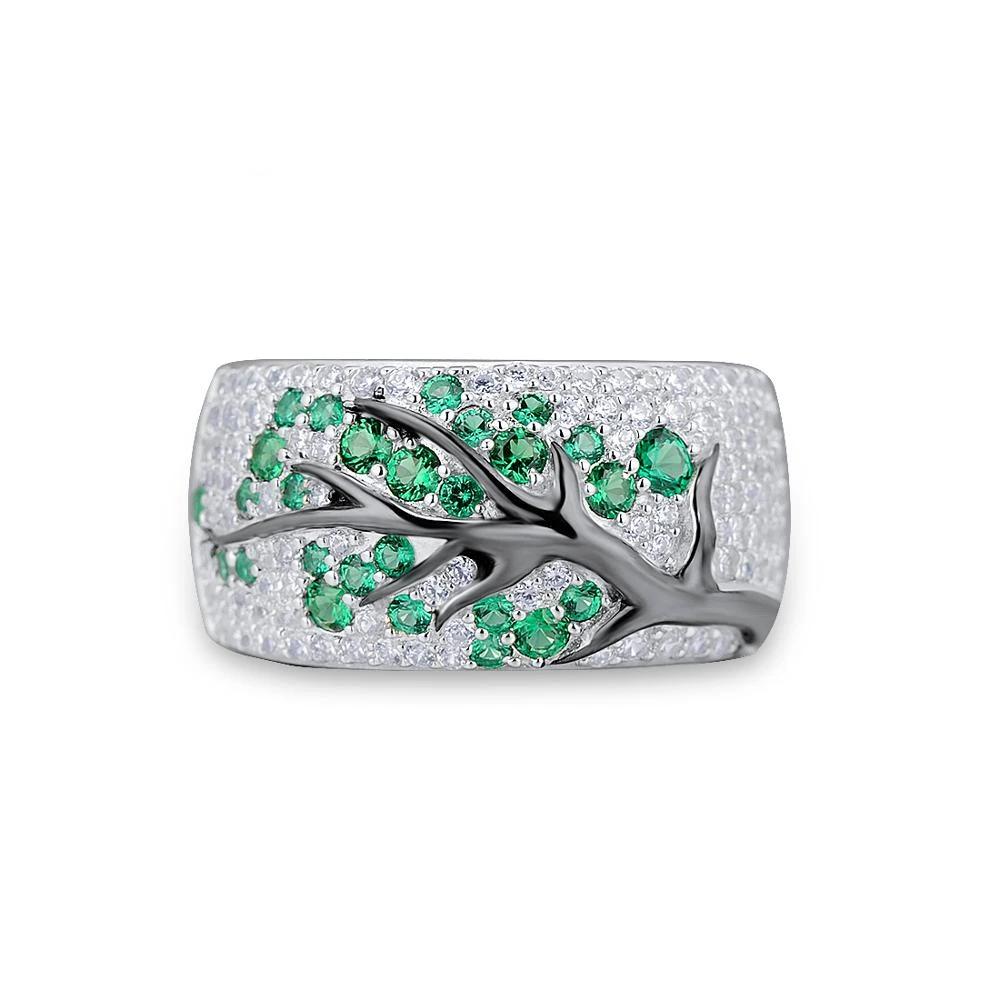 Set of Green Branch Cherry Tree Earrings & Ring