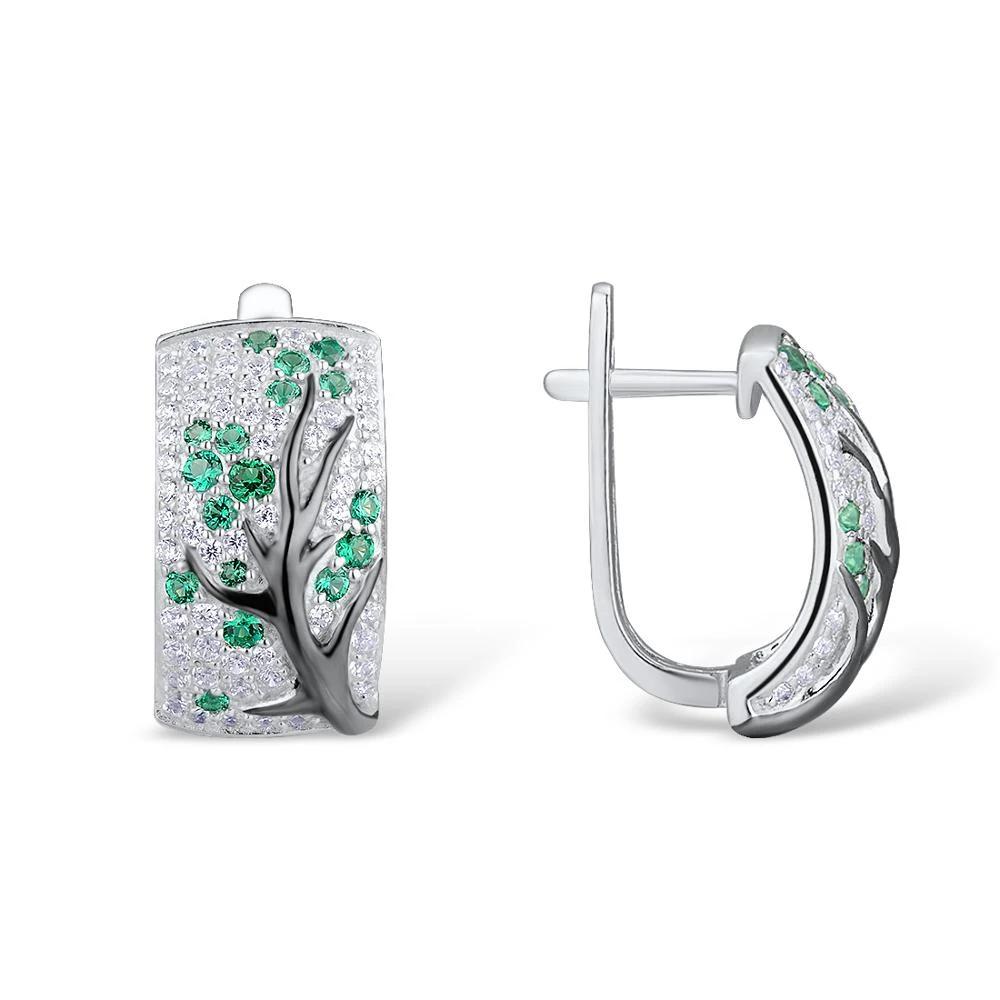 Set of Green Branch Cherry Tree Earrings & Ring