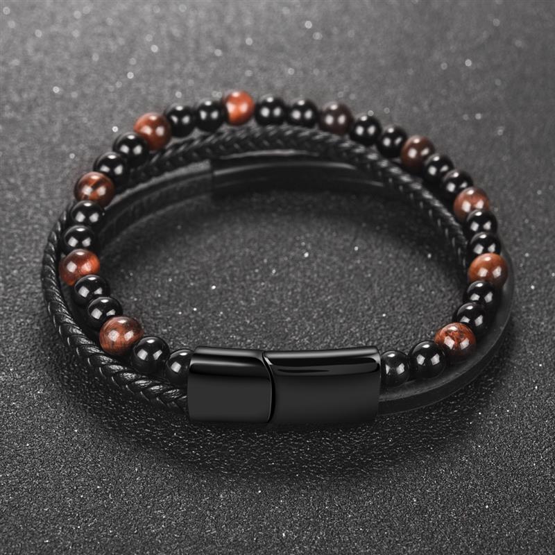 Naturally Handmade Men's Beaded Leather Bracelet
