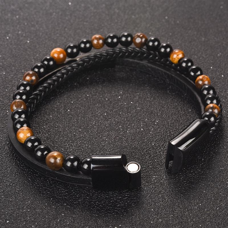 Naturally Handmade Men's Beaded Leather Bracelet