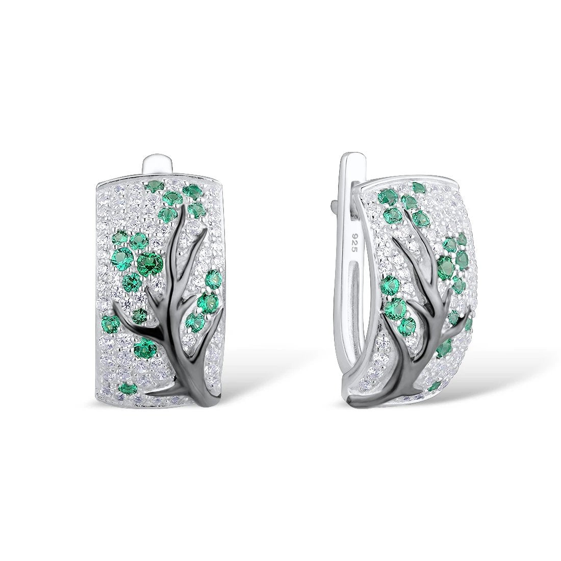 Set of Green Branch Cherry Tree Earrings & Ring