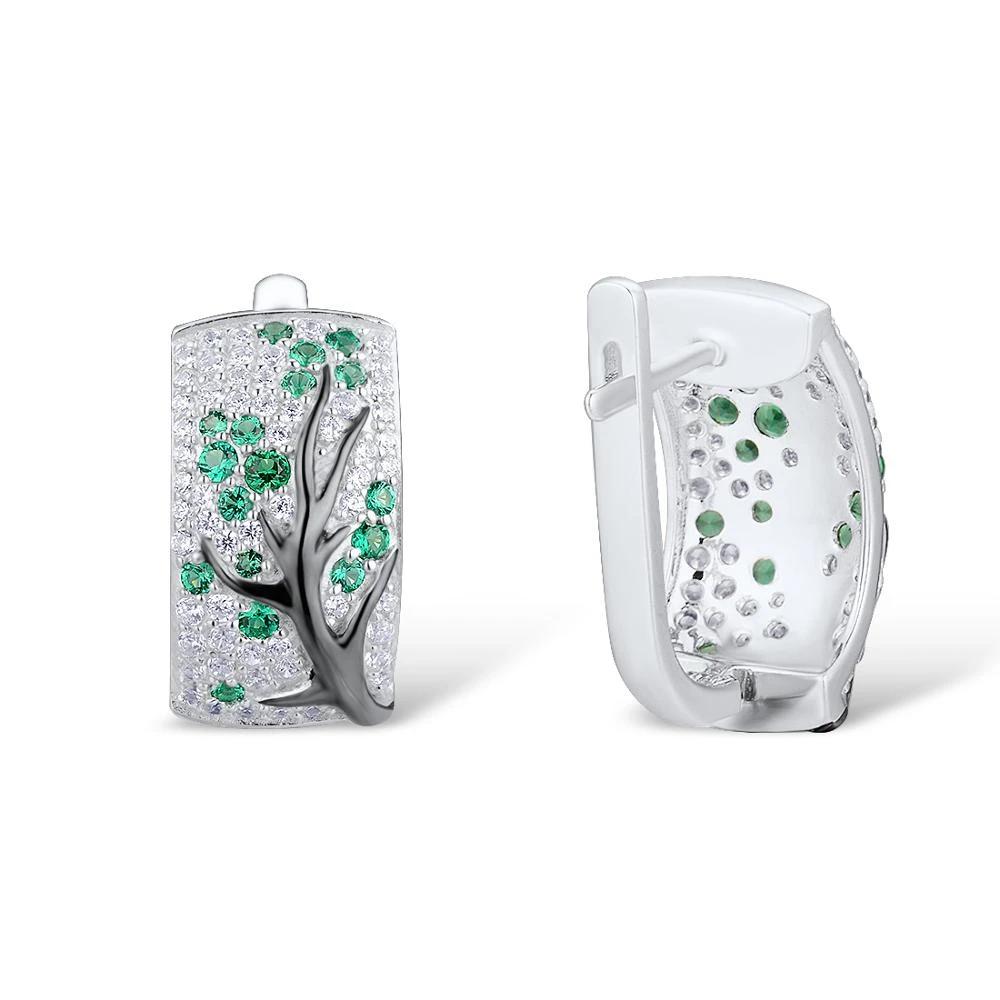 Set of Green Branch Cherry Tree Earrings & Ring