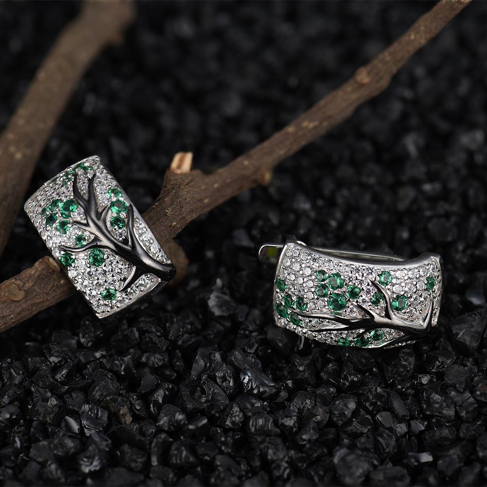 Set of Green Branch Cherry Tree Earrings & Ring