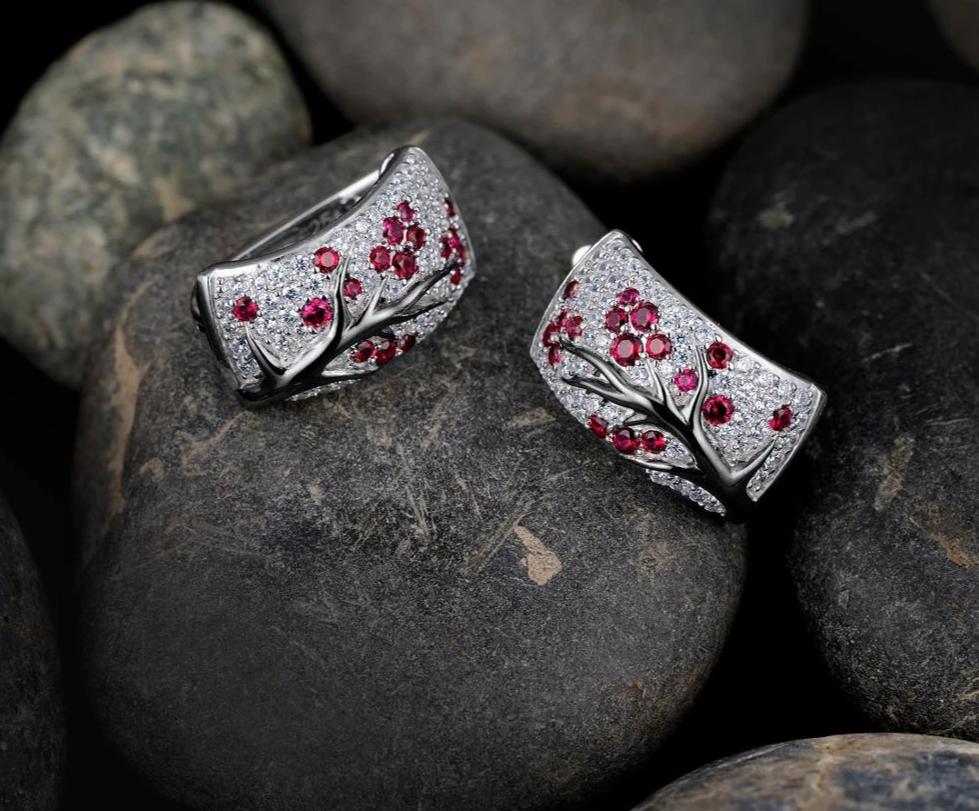Set of Brilliant Cherry Tree Earrings & Ring