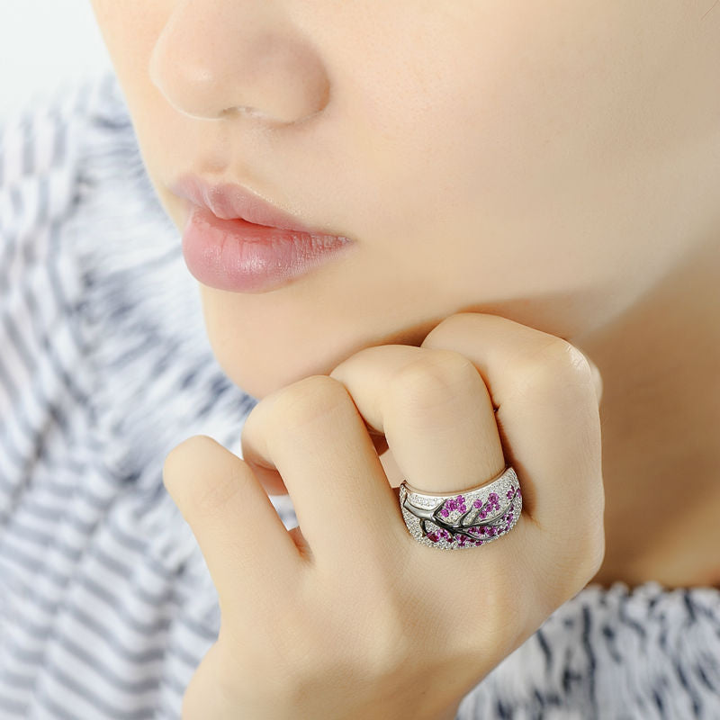 Set of Brilliant Cherry Tree Earrings & Ring