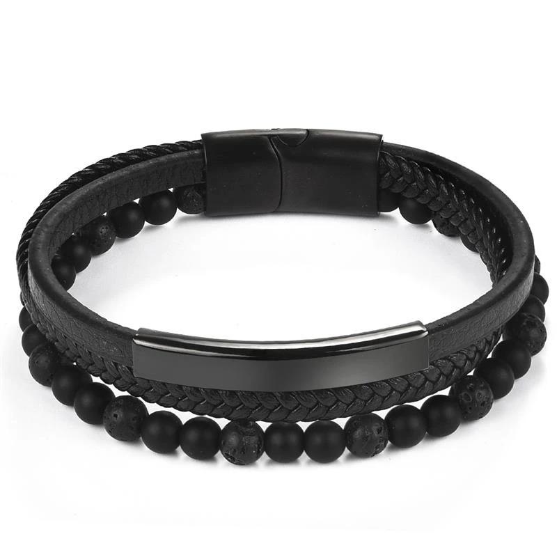 Naturally Handmade Men's Beaded Leather Bracelet