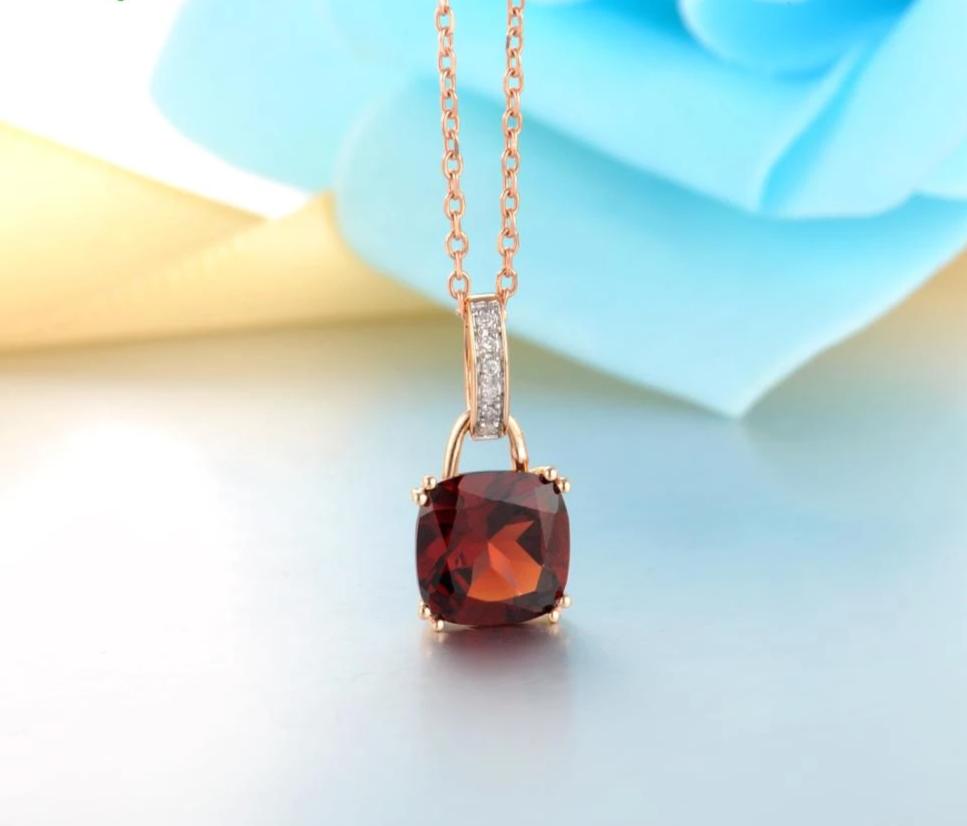 Genuine 14K 585 White Gold/Rose Gold Radiant Sky Blue Topaz or Sparkling Garnet Pendant