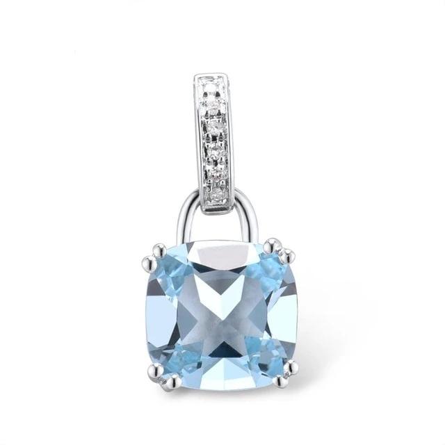 Genuine 14K 585 White Gold/Rose Gold Radiant Sky Blue Topaz or Sparkling Garnet Pendant