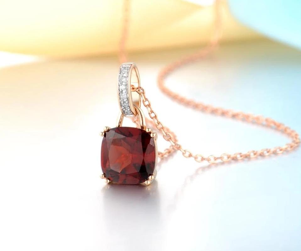 Genuine 14K 585 White Gold/Rose Gold Radiant Sky Blue Topaz or Sparkling Garnet Pendant