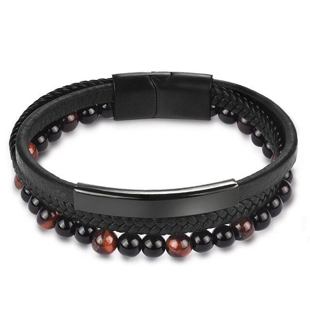 Naturally Handmade Men's Beaded Leather Bracelet
