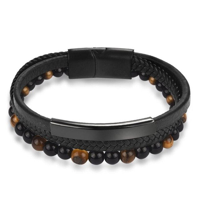 Naturally Handmade Men's Beaded Leather Bracelet