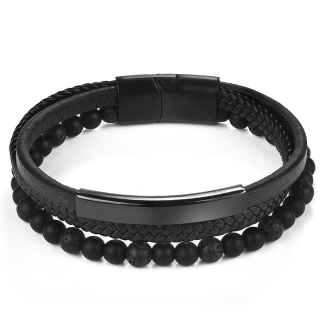 Naturally Handmade Men's Beaded Leather Bracelet
