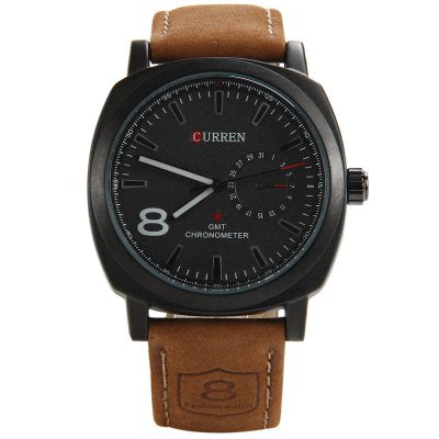 Curren Man's Watch - Black Face - Curren Men's Quartz Watch Number Indicative Trapezoids Leather Watchband