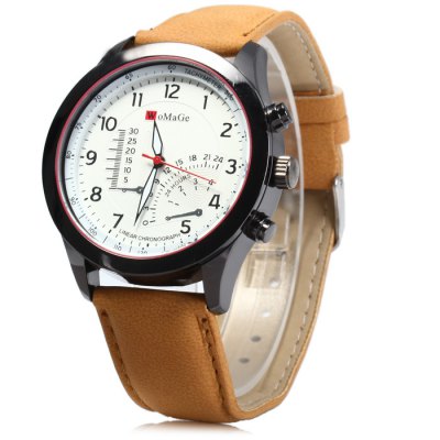 WoMaGe Men's Quartz Watch with Decorative Sub-dials Nubuck Leather Strap