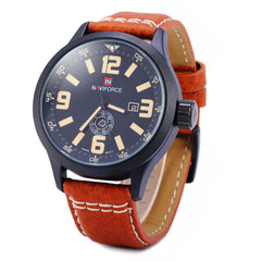 Naviforce Men's Watch - Water Resistant Quartz (Japanese Movement) Watch with Date Day Display Leather Band