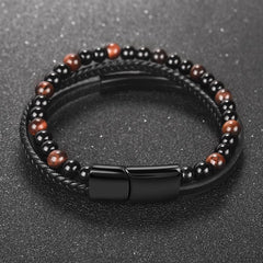 Naturally Handmade Men's Beaded Leather Bracelet
