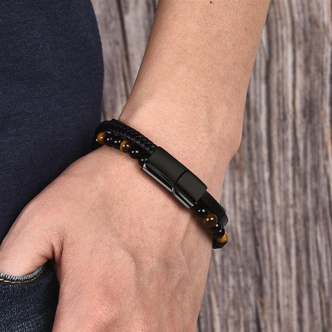 Naturally Handmade Men's Beaded Leather Bracelet