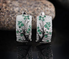 Set of Green Branch Cherry Tree Earrings & Ring