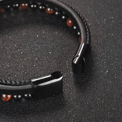 Naturally Handmade Men's Beaded Leather Bracelet