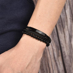 Naturally Handmade Men's Beaded Leather Bracelet